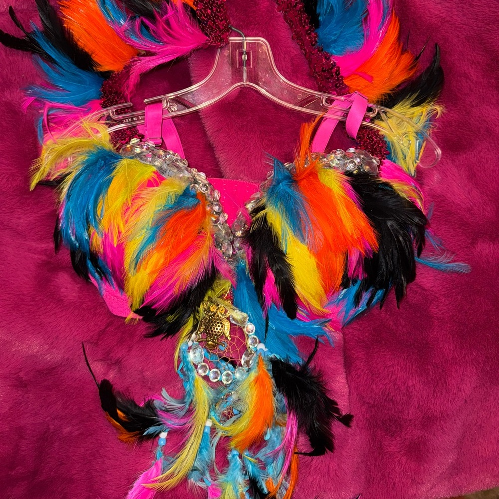 Feather custom made edc festival owl push up bra
